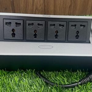 Audiovan Hydraulic Cable Cubby Pop Up Conference Box, Cable Manager Socket Electrical Box with 4 Power Socket 10 Amp UL Certified, Silver